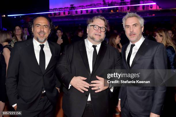 Director Alejandro Gonzalez Inarritu, honoree Guillermo del Toro, wearing Gucci, and director Alfonso Cuaron attend 2018 LACMA Art + Film Gala...