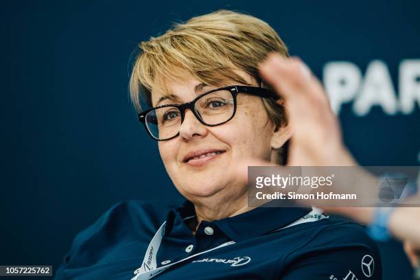 Laureus Academy Member Tanni Grey-Thompson attends a panel discussion during the Laureus Sport for Good Global Summit in partnership with Allianz at...