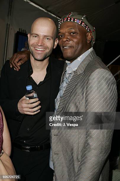 Marc Forster and Samuel L. Jackson, host during The 20th Annual IFP Independent Spirit Awards - Green Room in Santa Monica, California, United States.