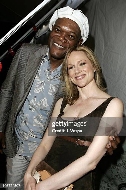 Samuel L. Jackson and Laura Linney during The 20th Annual IFP Independent Spirit Awards - Green Room in Santa Monica, California, United States.