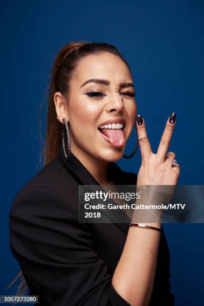 Danna Paola poses at the MTV EMAs 2018 studio at Bilbao Exhibition Centre on November 4, 2018 in Bilbao, Spain.