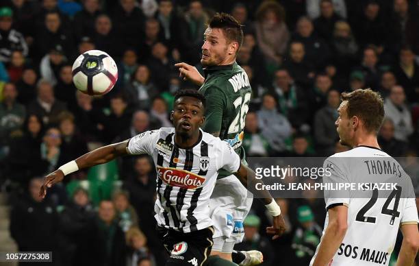 Saint-Etienne's French defender Mathieu Debuchy scores a goal during the French L1 football match between Saint-Etienne and Angers on November 4 at...