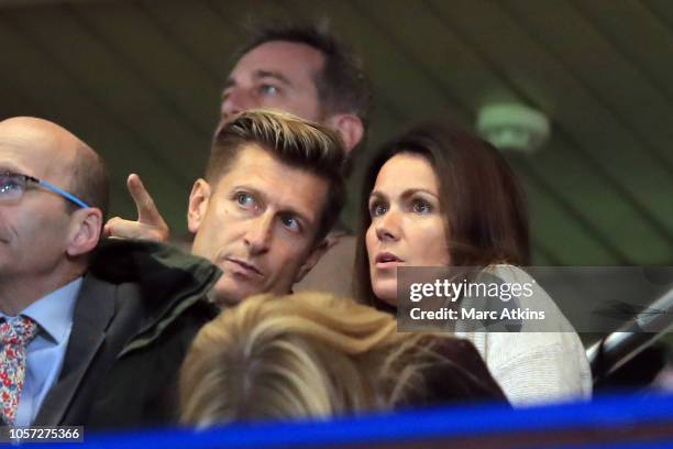 Presenter Susanna Reid with Crystal Palace chairman Steve Parish during the Premier League match between Chelsea FC and Crystal Palace at Stamford...