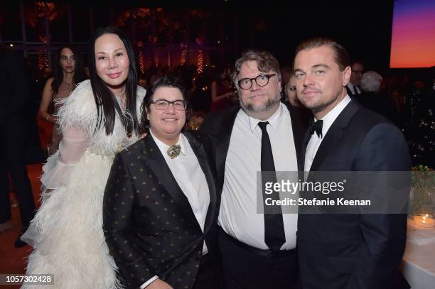Art + Film Gala co-chair Eva Chow, honoree Catherine Opie, honoree Guillermo del Toro, and LACMA Art + Film Gala co-chair Leonardo DiCaprio, all...