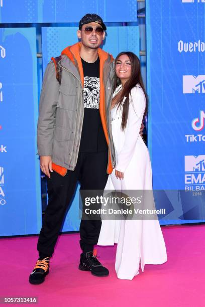 Elettra Lamborghini and Afrojack attend the MTV EMAs 2018 on November 4, 2018 in Bilbao, Spain.