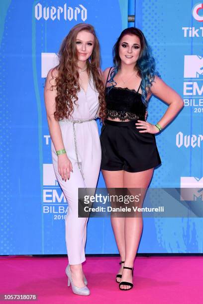 Tessa Bear and Vicky Banham attend the MTV EMAs 2018 on November 4, 2018 in Bilbao, Spain.