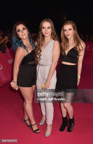 Vicky Banham, Tessa Bear and Amelia Gething attend the MTV EMAs 2018 at Bilbao Exhibition Centre on November 4, 2018 in Bilbao, Spain.