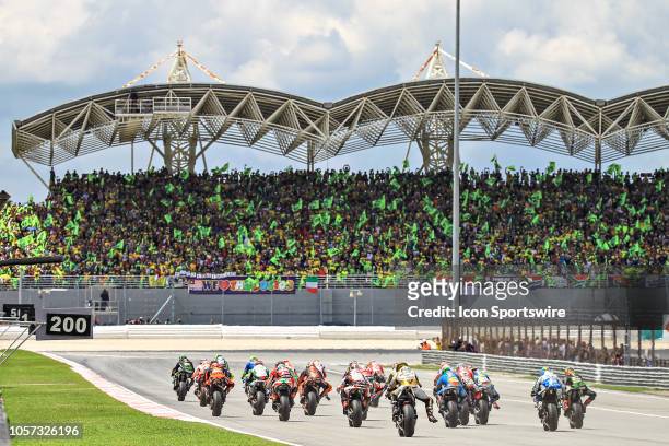 General view of the start of the MotoGP race of the Malaysian Motorcycle Grand Prix held at Sepang International Circuit in Sepang, Malaysia.