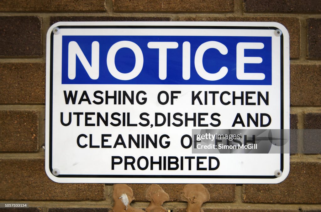 Sign Remove Utensils Sign Stating Notice Washing Of Kitchen Utensils Dishes And Cleaning Of ...