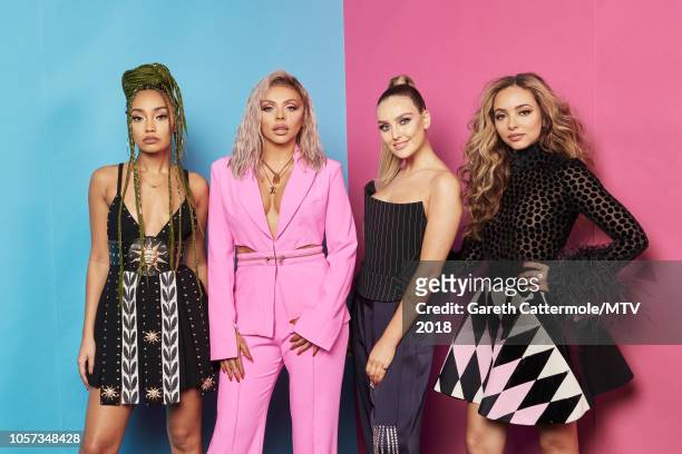 Leigh-Anne Pinnock, Jesy Nelson, Perrie Edwards and Jade Thirlwall of Little Mix pose at the MTV EMAs 2018 studio at Bilbao Exhibition Centre on...