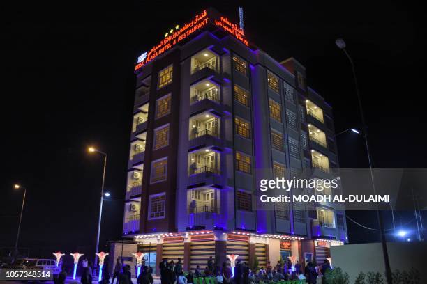 The Rose Plaza Hotel is pictured in Ramadi, the capital of Iraq's Anbar province on October 3, 2018. - The 80-bed hotel, built by a young Iraqi...