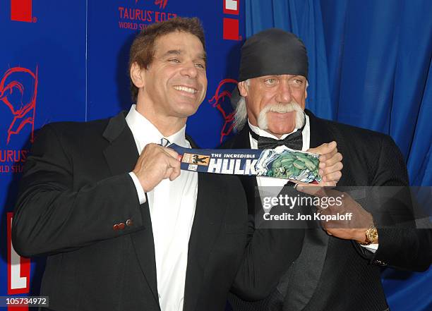 Lou Ferrigno and Hulk Hogan during 2005 Taurus World Stunt Awards - Arrivals at Paramount Studios in Los Angeles, California, United States.