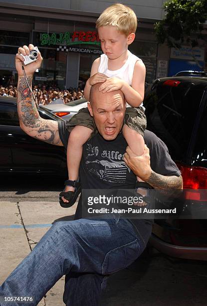 Fred Durst and son during "Charlie and the Chocolate Factory" Los Angeles Premiere - Arrivals at Chinese Theatre in Hollywood, California, United...