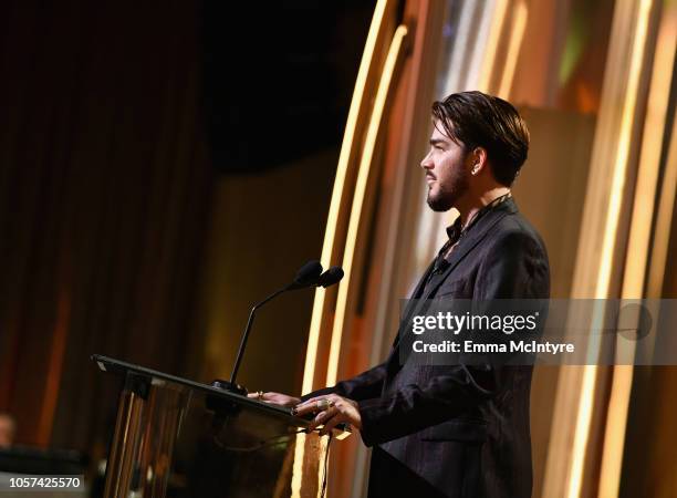 Adam Lambert speaks onstage during the 22nd Annual Hollywood Film Awards at The Beverly Hilton Hotel on November 4, 2018 in Beverly Hills, California.