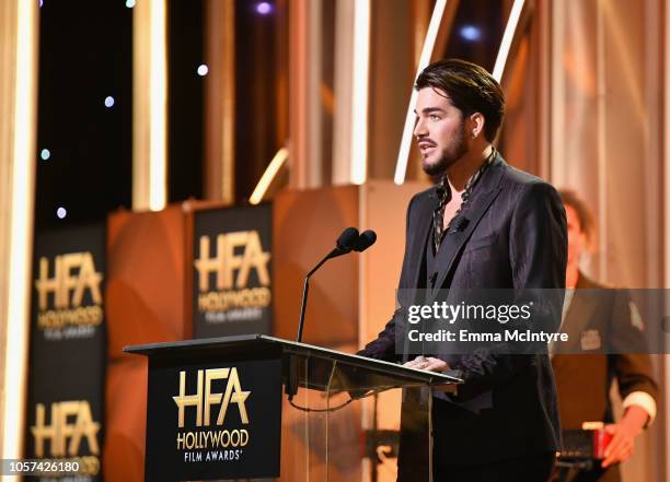 Adam Lambert speaks onstage during the 22nd Annual Hollywood Film Awards at The Beverly Hilton Hotel on November 4, 2018 in Beverly Hills, California.