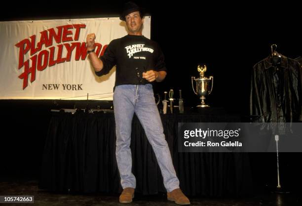 Sylvester Stallone during Planet Hollywood Press Conference at Hudson Theater at Hotel MacKlowe in New York City, New York, United States.