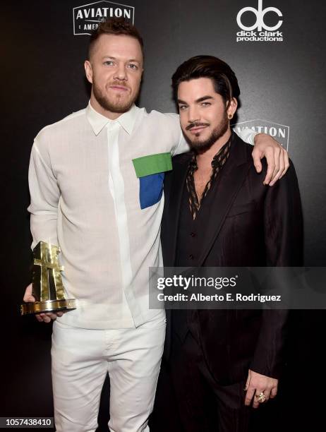 Dan Reynolds , Hollywood Documentary Award recipient, poses with Adam Lambert in the press room during the 22nd Annual Hollywood Film Awards at The...