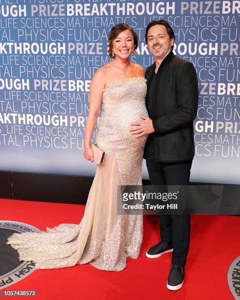 Nicole Shanahan and Sergey Brin attend the 7th Annual Breakthrough Prize Ceremony at NASA Ames Research Center on November 4, 2018 in Mountain View,...