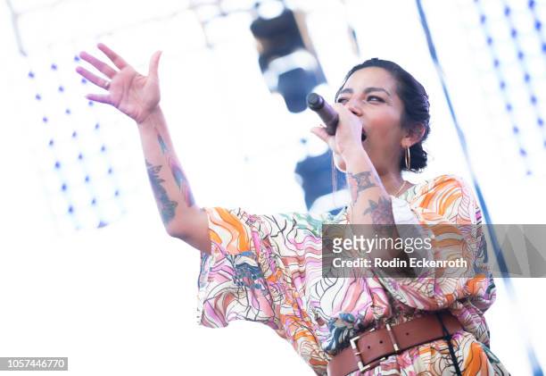 Ana Tijoux performs onstage at the 2018 Demon Dayz Festival at Pico Rivera Sports Arena on October 20, 2018 in Pico Rivera, California.