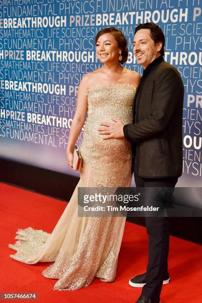 Sergey Brin Nicole Shanahan attend the 2019 Breakthrough Prize at NASA Ames Research Center on November 4, 2018 in Mountain View, California.
