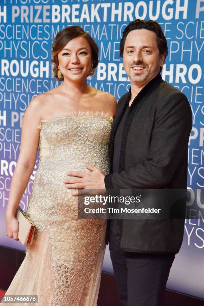 Sergey Brin Nicole Shanahan attend the 2019 Breakthrough Prize at NASA Ames Research Center on November 4, 2018 in Mountain View, California.