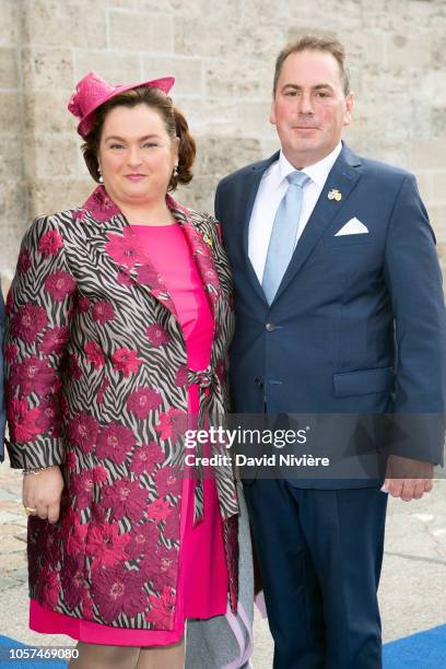 Duchess Helene of Bavaria and Sebastian Leiner arrive at the Saint-Quirin Church for the wedding of Duchess Sophie of Wurttemberg and Count...