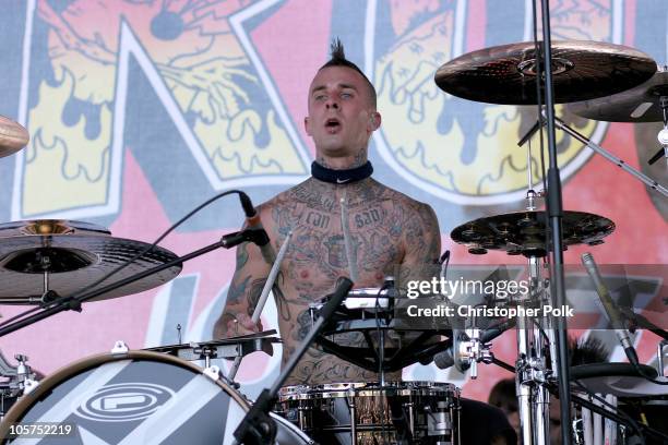 Travis Barker of The Transplants during The 106.7 KROQ "Weenie Roast" Concert 2005 - Backstage at Verizon Wireless Amphitheatre in Irvine,...