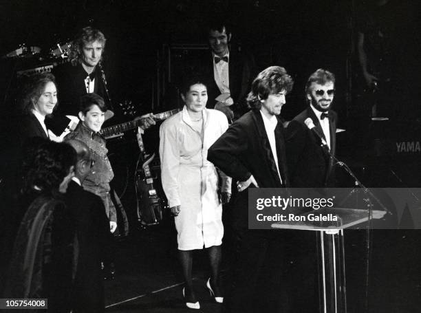 John Lennon's sons, Julian Lennon and Sean Lennon, Yoko Ono, George Harrison and Ringo Starr of The Beatles, inductees