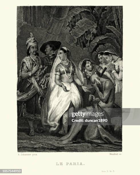 le paria, indian princess and the poor man - beggar stock illustrations