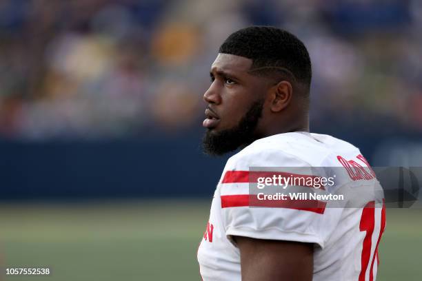 Ed Oliver of the Houston Cougars looks on against the Navy Midshipmen during the first half at Navy-Marines Memorial Stadium on October 20, 2018 in...