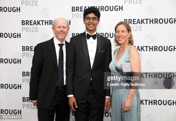 Ron Howard, Samay Godika, and Susan Wojcicki attend the 2019 Breakthrough Prize at NASA Ames Research Center on November 4, 2018 in Mountain View,...
