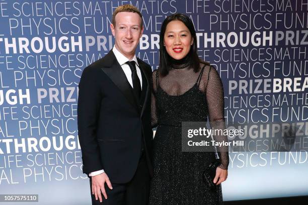 Mark Zuckerberg and Priscilla Chan attend the 7th Annual Breakthrough Prize Ceremony at NASA Ames Research Center on November 4, 2018 in Mountain...