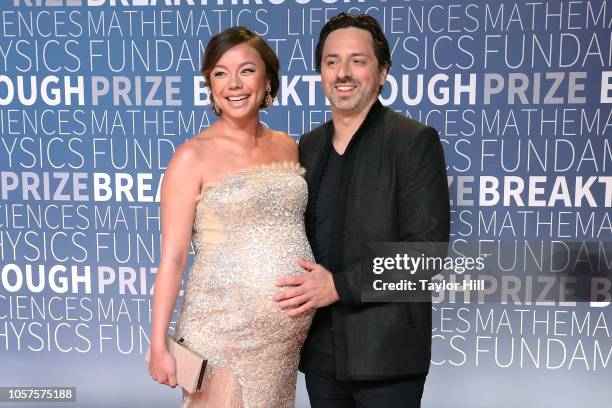 Nicole Shanahan and Sergey Brin attend the 7th Annual Breakthrough Prize Ceremony at NASA Ames Research Center on November 4, 2018 in Mountain View,...