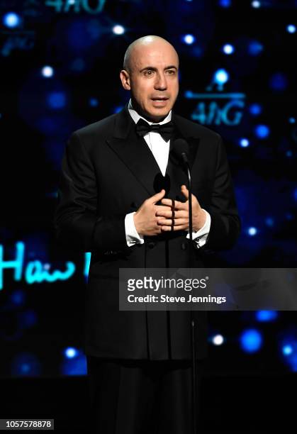 Yuri Milner speaks onstage at the 2019 Breakthrough Prize at NASA Ames Research Center on November 4, 2018 in Mountain View, California.