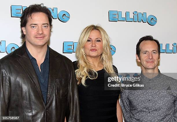 Brendan Fraser, Jennifer Coolidge and Denis O'Hare attend Broadway's "Elling" meet and greet at the Ballet Tech Rehearsal Studios on October 19, 2010...