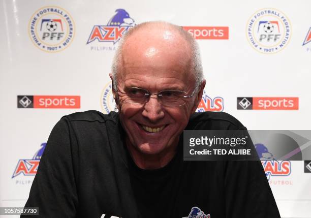 Sven-Göran Eriksson, the Philippine's new national football team coach, smiles during a press conference in Manila on November 5, 2018.