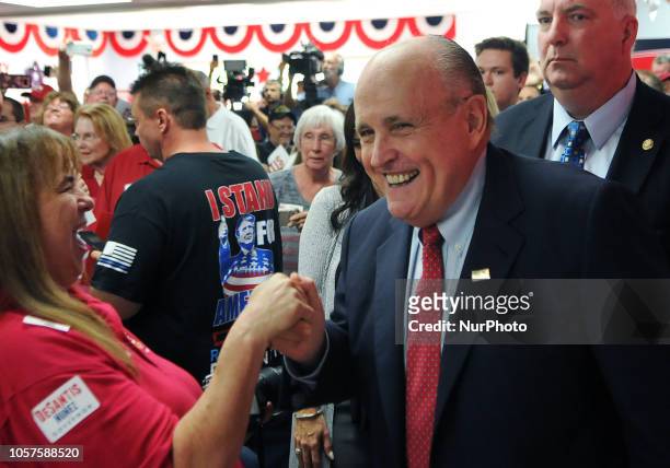 South Daytona Beach, Florida, United States - Former New York City Mayor Rudy Giuliani greets supporters of Florida GOP gubernatorial nominee Ron...