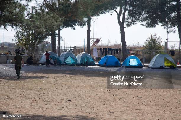 Tents of newcomers in Diavata Refugee Camp, Greece, on 2 November 2018. Diavata Refugee Camp is a converted former military camp with the name...