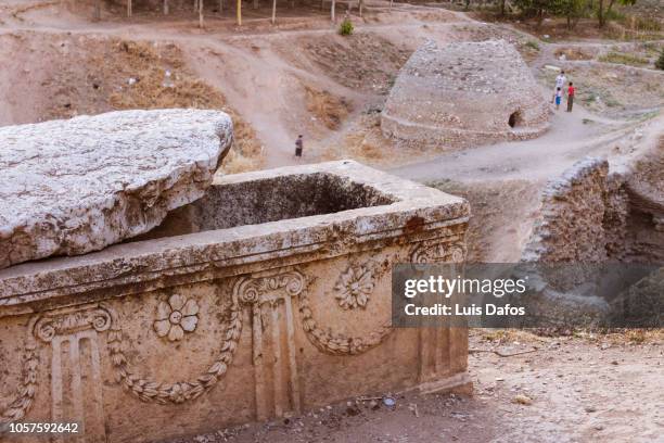 hama citadel ruins - sarcophage photos et images de collection