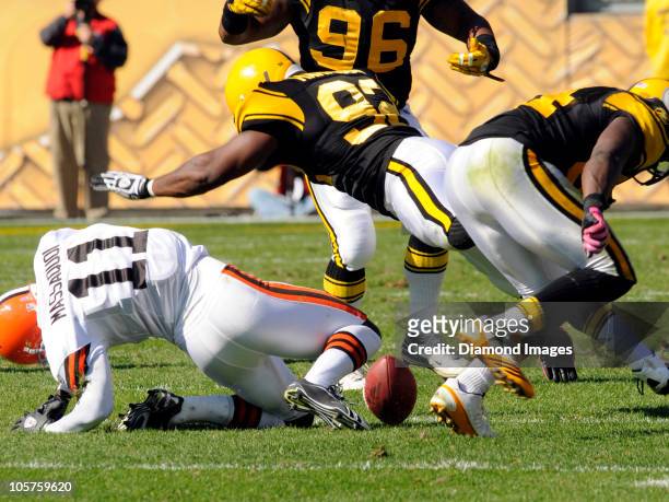 Wide receiver Mohamed Massaquoi of the Cleveland Browns left the game with a concussion after this hit by linebacker James Harrison of the Pittsburgh...