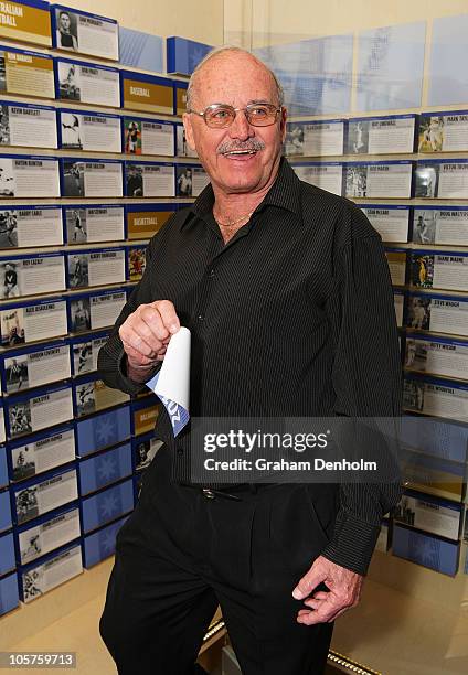 Alex Jesaulenko reveals his name on the wall listing all the inductees to the Sport Australia Hall Of Fame during a press conference ahead of the...