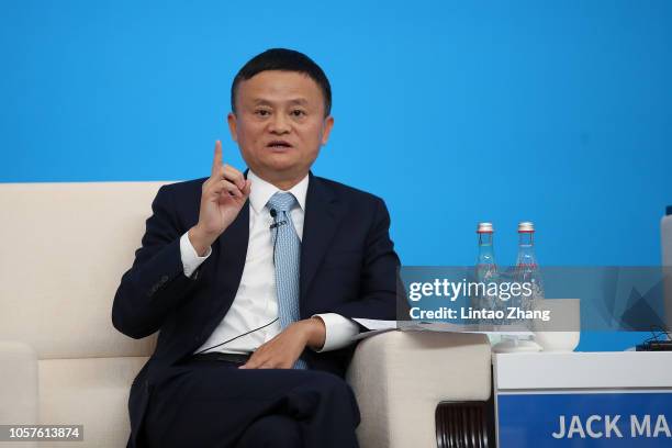 Alibaba Chairman Jack Ma speaking duirng the Hongqiao International Economic and Trade Forum in the China International Import Expo at the National...