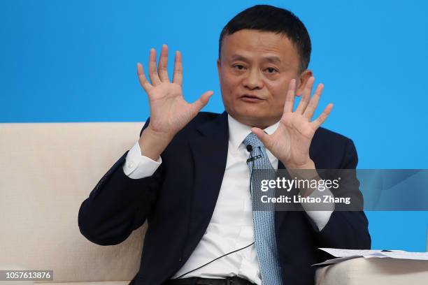 Alibaba Chairman Jack Ma speaking duirng the Hongqiao International Economic and Trade Forum in the China International Import Expo at the National...