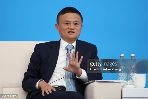 Alibaba Chairman Jack Ma speaking duirng the Hongqiao International Economic and Trade Forum in the China International Import Expo at the National...