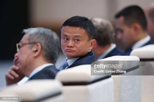 Alibaba Chairman Jack Ma attends a forum at the first China International Import Expo at the National Exhibition and Convention Centre on November 5,...