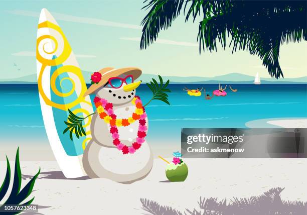 sommer-weihnachten - beach christmas stock-grafiken, -clipart, -cartoons und -symbole