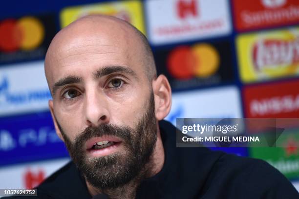 Inter Milan's Spanish midfielder Borja Valero speaks during a press conference on November 5, 2018 at the San Siro stadium in Milan, on the eve of...