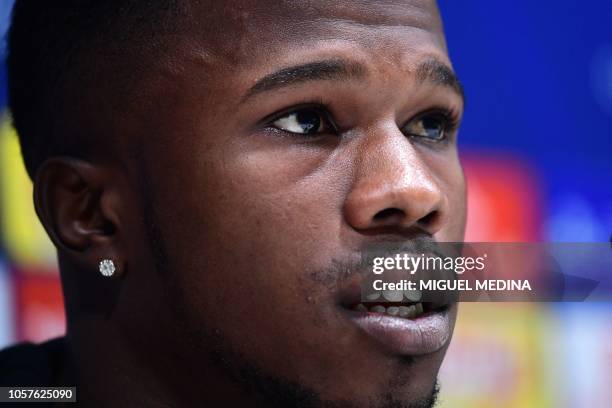 Inter Milan's Senegalese forward Keita Balde speaks during a press conference on November 5, 2018 at the San Siro stadium in Milan, on the eve of the...