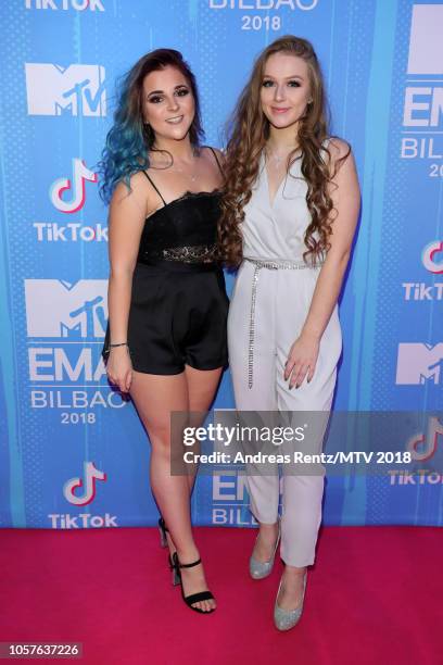 Vicky Banham and Tessa Bear attends the MTV EMAs 2018 on November 4, 2018 in Bilbao, Spain.