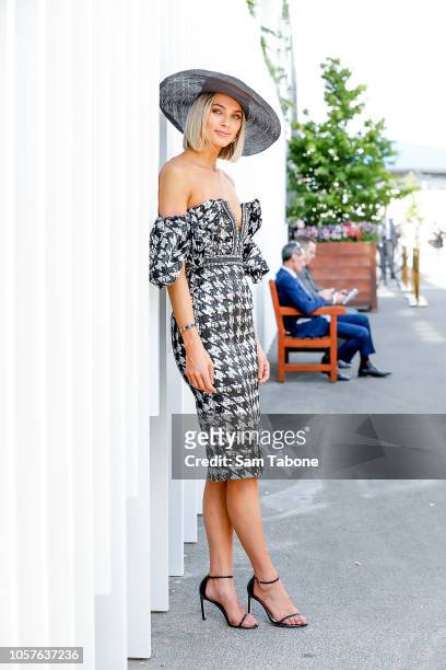 Michelle Battersby pose on Derby Day at Flemington Racecourse on November 3, 2018 in Melbourne, Australia.